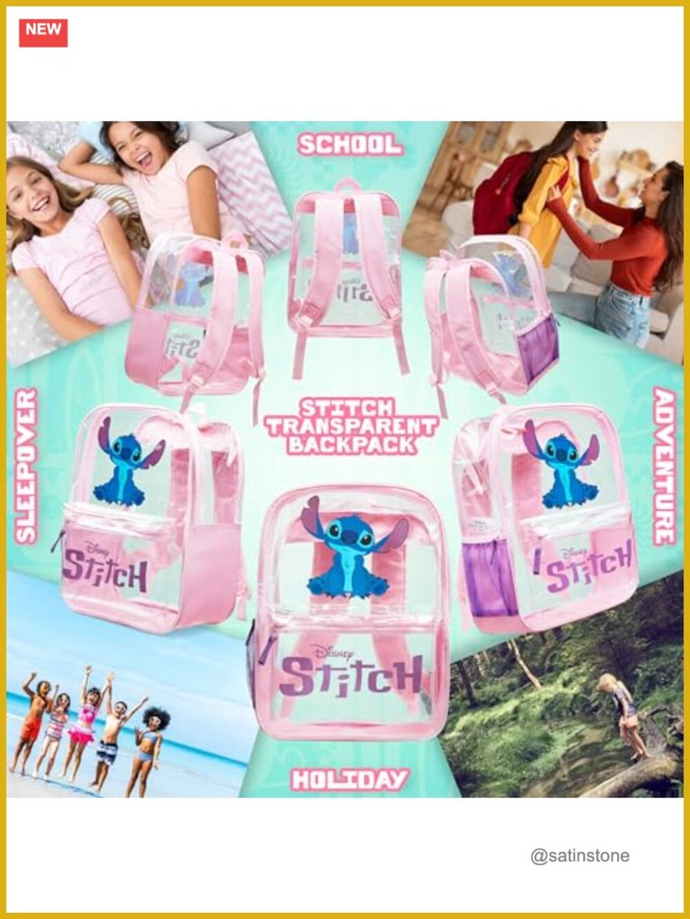 Disney Stitch Clear Backpack for School Girls Teens Stadium Events Travel - Picture 2 of 5